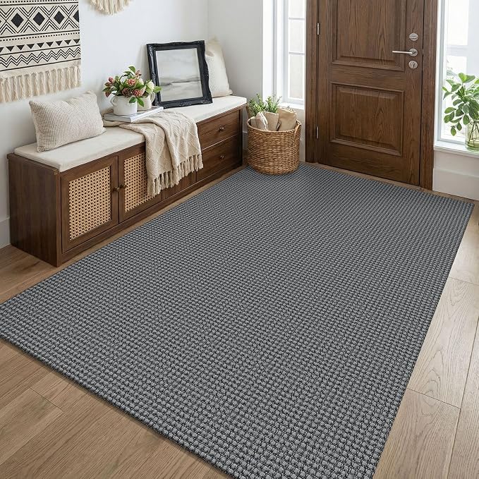 KOZYFLY Washable 4x5 Entry Woven Area Rug, Braided Throw Rugs by KOZYFLY
