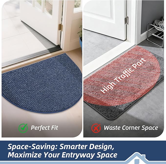 BEQHAUSE Dirt Trapper Door Mat 17" x 30" Half Circle Non Slip Washable Doormats - Image 6