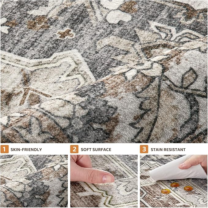 9x12 Area Rugs Living Room: Washable Vintage Rug Large Non-Slip Stain Resistant - Image 8