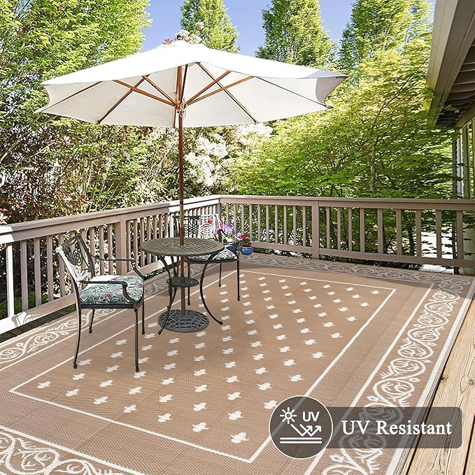Pauwer Waterproof Outdoor Rug 10x14, Reversible Plastic Straw Patio Camping Rug - Image 3