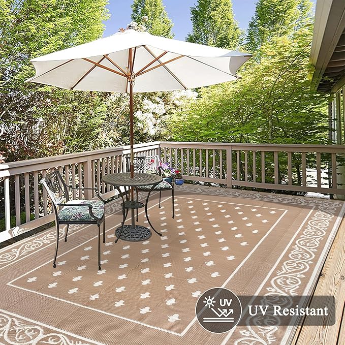 Pauwer Waterproof Outdoor Rug 8x10, Reversible Plastic Straw Patio Camping Rug - Image 4