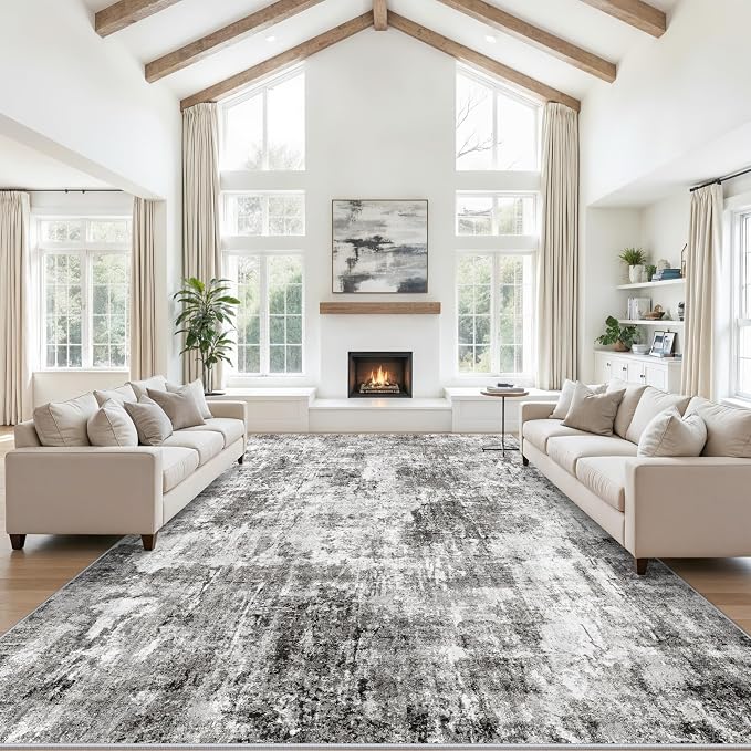 12x15 Area Rug for Living Room – Large Modern Neutral Abstract Thin Washable by ZHXXUJ