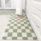 Beige Sage Checkered Grid Checkerboard Kitchen Rug Sets, Anti-Fatigue, by VivaNest