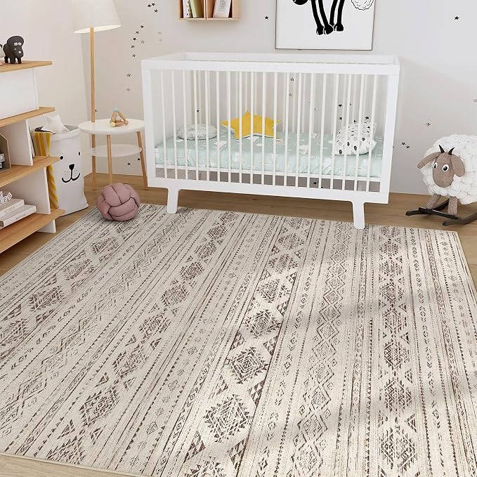 Nakagishi 7x9 Area Rug Living Room: Washable Boho Large Neutral Soft Farmhouse - Image 8