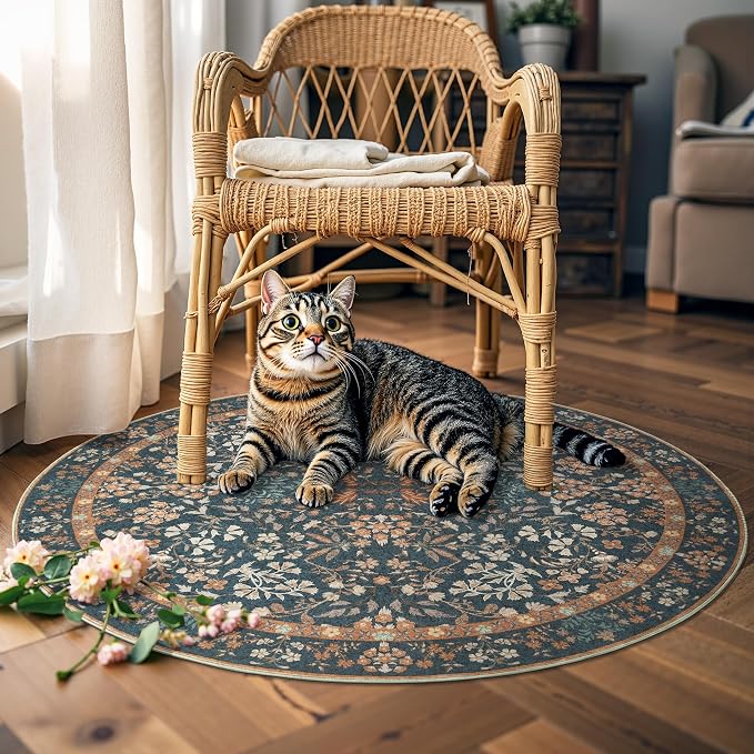 jinchan Zenith Round Rug 4ft Area Rug Soft 4'Round Floral Aesthetic Rug - Image 4