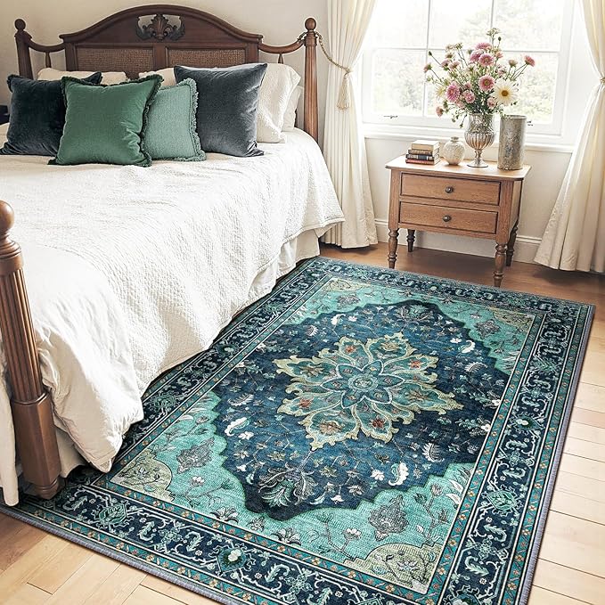 RELEANY Area Rugs 5'x7' Washable Non-Slip, Floral Vintage Distress Medallion - Image 2