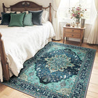 RELEANY Area Rugs 4'x5' Washable Non-Slip, Floral Vintage Distress Medallion by RELEANY