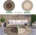 GENIMO Outdoor Rug Waterproof for Patio Decor, Round 10' Foldable Reversible - Image 3