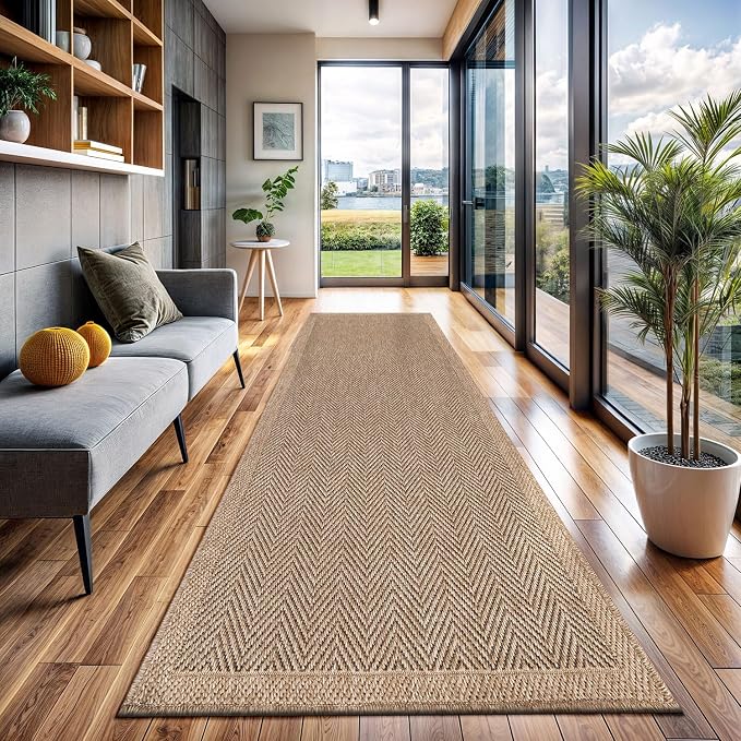 CAMILSON Indoor and Outdoor Runner Rug Natural Herringbone Seagrass Boho Design - Image 6