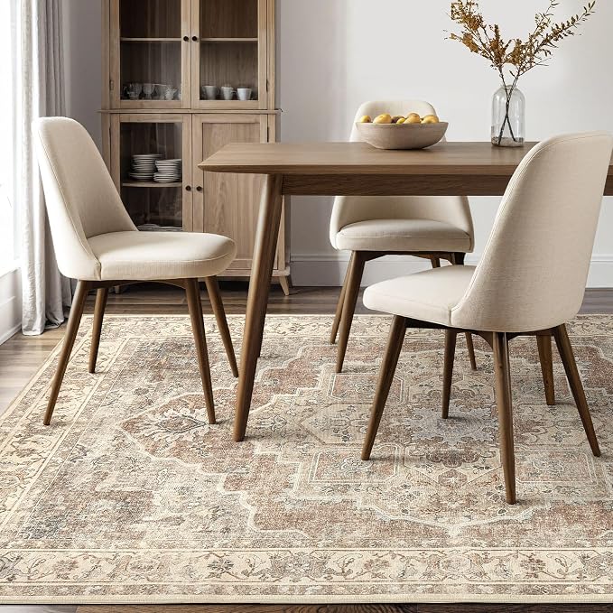 10x14 Washable Area Rug: Vintage Neutral Soft Non Slip Thin Large Floor Carpet - Image 6