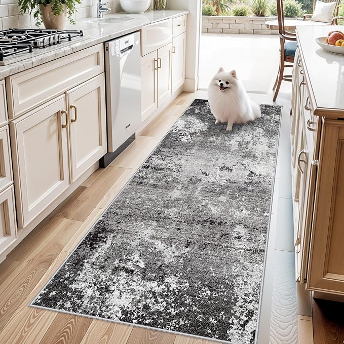 Kitchen Runner Rug 3x7 Washable Non-Slip Modern Abstract Neutral Carpet by BYYVOORugsforYourHome