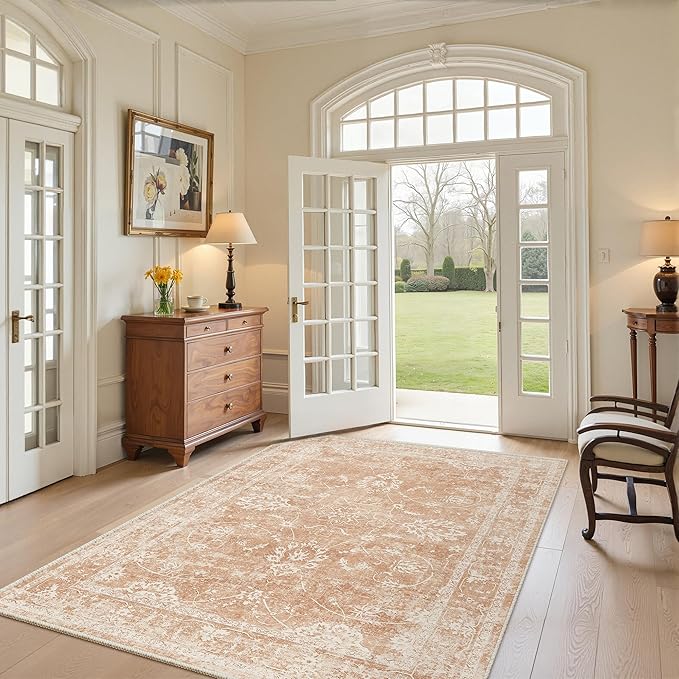 Madane Washable Area Rug 4x6, Low Pile Stain Resistant Vintage Area Rugs by Madane