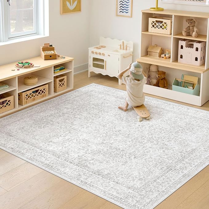 6x9 Area Rugs for Living Room: Washable Vintage Floral Rug Low Pile Non-Slip - Image 4