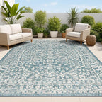 JONATHAN Y Boho Medallion Indoor Outdoor Area Rug 6X9 Teal/Gray, Malta Textured by JONATHANY