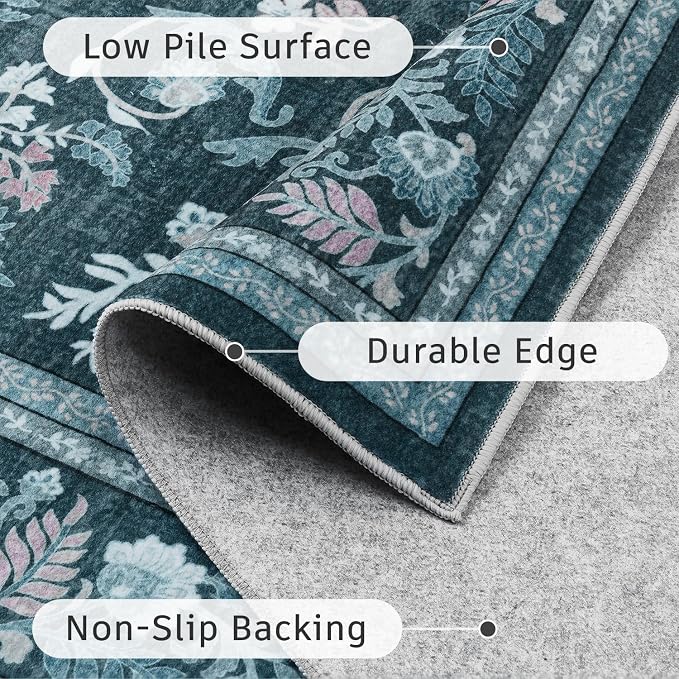DCX Navy Blue 5x7 Area Rug, Machine Washable Non Slip Stain Resistant Soft - Image 5