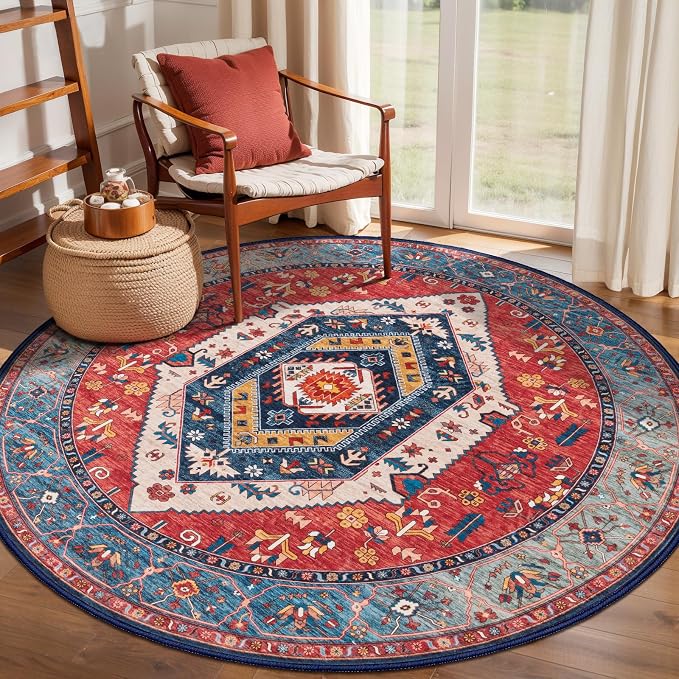 SERISSA 4ft Round Area Rug, Washable Non-Slip Boho Circle Rug, Ultra Soft by SERISSAHomeDecorCollection