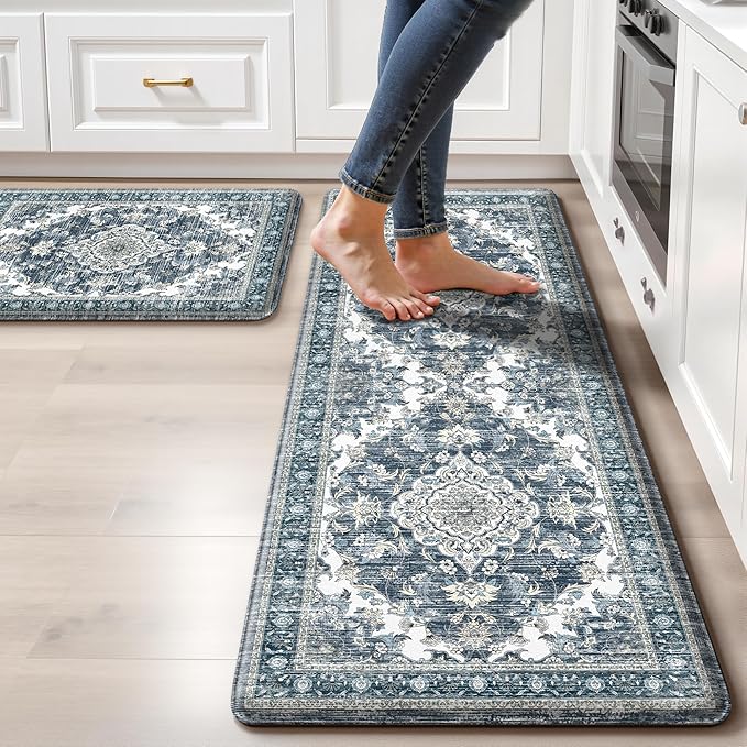 Boho Kitchen Mats for Floor 2 Piece Set Anti Fatigue Cushioned PVC Kitchen Rugs by tubeamin