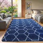 ONASAR 5x7 Area Rugs for Living Room Bedroom, Fluffy Navy Blue and White Throw - Image 5