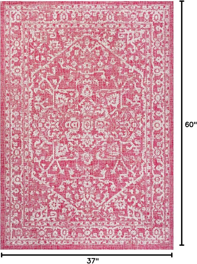 JONATHAN Y Boho Medallion Indoor Outdoor Area Rug 3X5 Fuchsia/Light Gray - Image 2