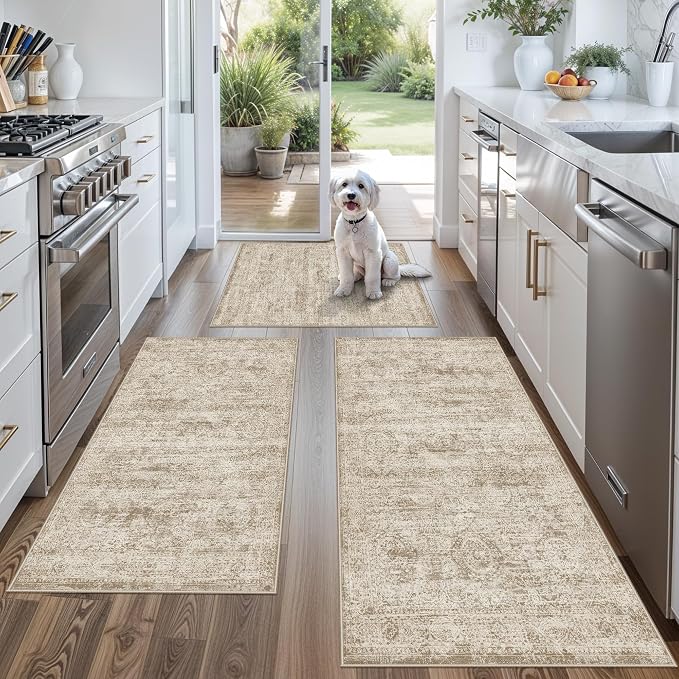 Kitchen Rugs Sets of 3, Washable Non-Slip Kitchen Mats by BYYVOORugsforYourHome