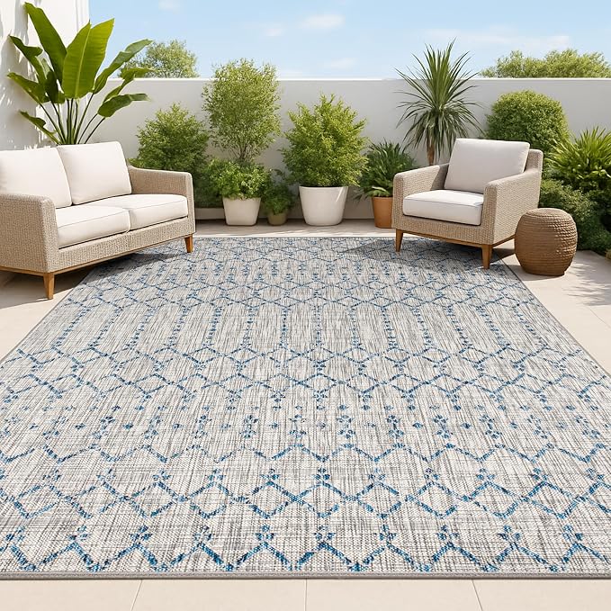 JONATHAN Y Moroccan Geometric Indoor Outdoor Area Rug 3X5 Light Gray/Navy by JONATHANY