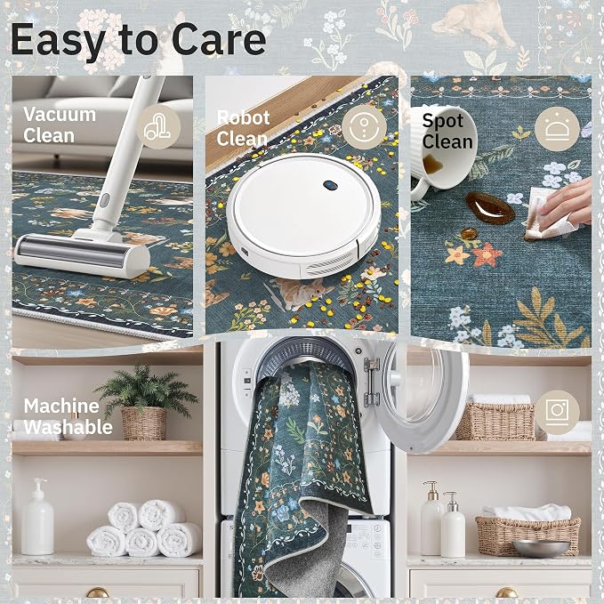 Soalmost Dog 9x12 Area Rugs for Living Room, Machine Washable Animal Floral - Image 6