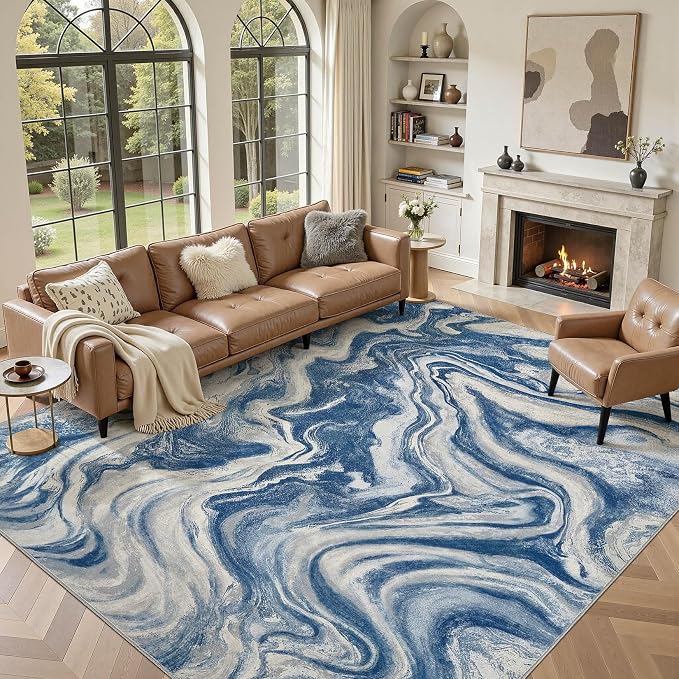 DMOYEST 9x12 Area Rug for Living Room:Washable Modern Neutral Abstract Rug by DMOYEST