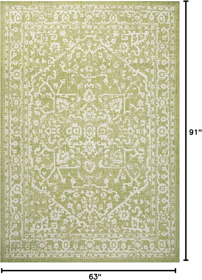 JONATHAN Y Boho Medallion Indoor Outdoor Area Rug 5X8 Green/Cream, Malta - Image 2
