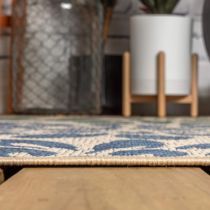 JONATHAN Y Floral Textured Weave Indoor Outdoor Square Area Rug 8X8 Navy/Green - Image 7