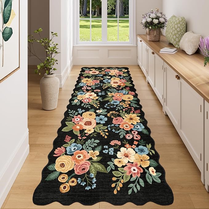 DUKINO 3x8 Washable Runner Rug, Soft Indoor Floral Non Slip Long Runner Rug by DUKINO