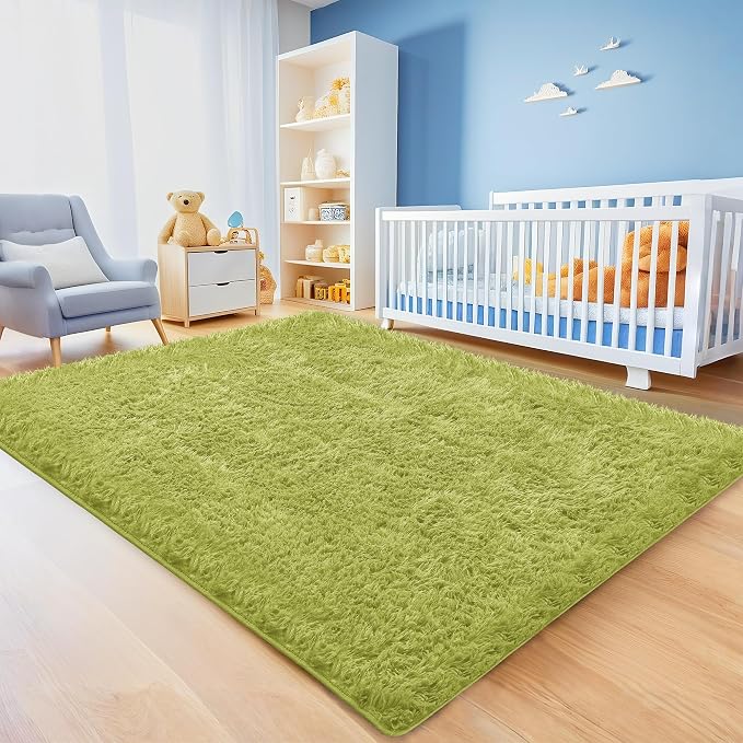 Green Grass Shag Area Rug for Bedroom, 4x6 Fluffy Shaggy Rugs for Living Room - Image 3