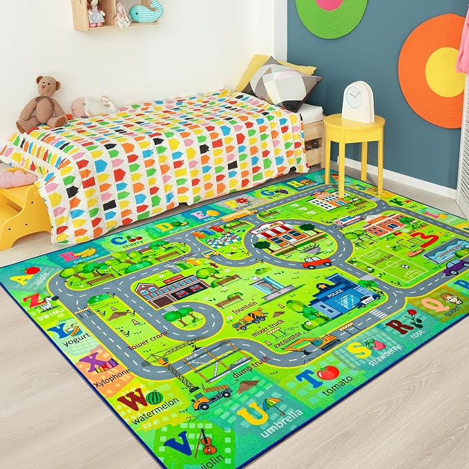 Chicrug 5x7 Car Road Area Rug for Kids Playroom Bedroom, Non Slip Low Pile - Image 6
