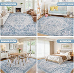 5x7 Area Rugs for Living Room:Blue Washable Vintage Medallion Boho Rug Non-Slip - Image 6