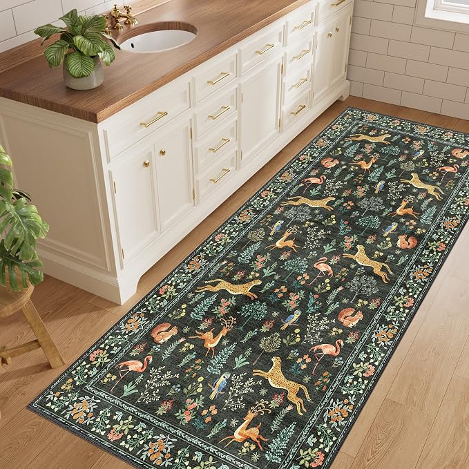 DUKINO 3x6 Washable Runner Rug, Low Pile Animal Print Non Slip Runner Rug - Image 3