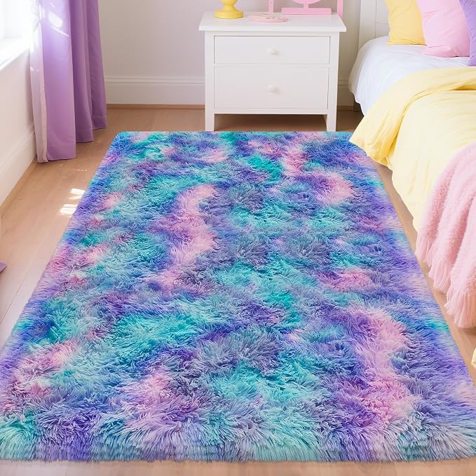4x6ft Tie-Dyed Purple Rainbow Carpet Soft Area Rugs - Image 2