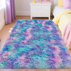 4x6ft Tie-Dyed Purple Rainbow Carpet Soft Area Rugs - Image 2