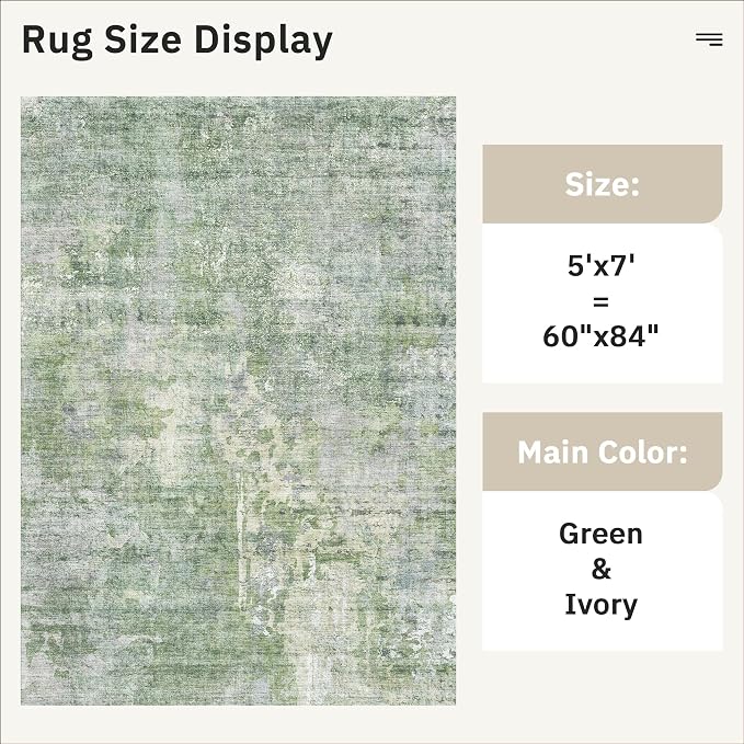 Soalmost Abstract Rug 5x7 Machine Washable Area Indoor Green Low Pile Non-Slip - Image 5