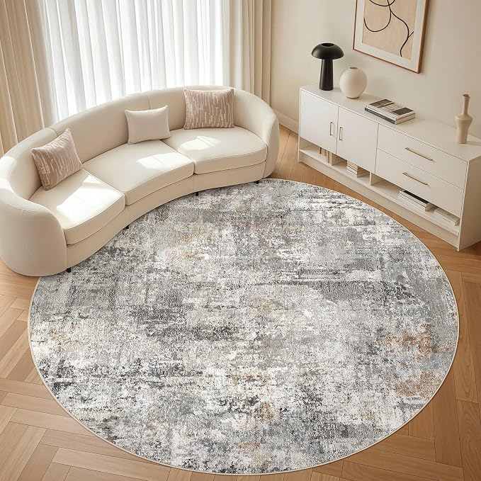 10ft Round Rug Living Room Rugs: 10x10 Washable Circle Large Abstract Modern - Image 8