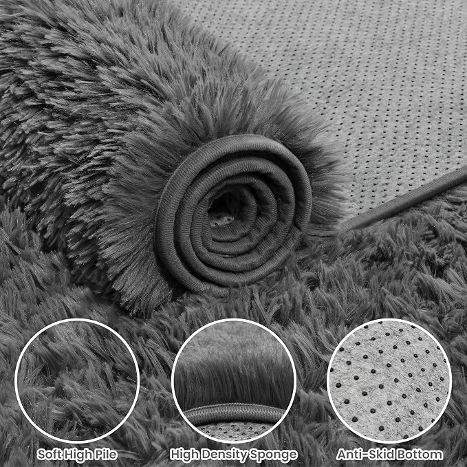 4x6 Area Rugs for Living Room Rug: Soft Fluffy Shag Gray Rugs for Bedroom - Image 6