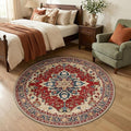 RELEANY Area Rugs Round 4ft Washable Non-Slip, Floral Vintage Distress by RELEANY