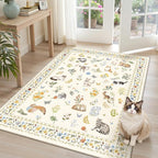 Soalmost Cat 3x5 Area Rugs for Entryway, Machine Washable Animal Floral Accent by Soalmost