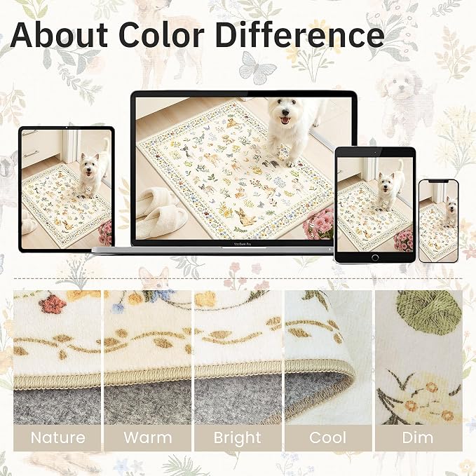 Soalmost Dog 6x9 Area Rugs for Living Room, Machine Washable Animal Floral - Image 8