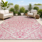 JONATHAN Y Boho Medallion Indoor Outdoor Area Rug 4X6 Light Gray/Fuchsia by JONATHANY