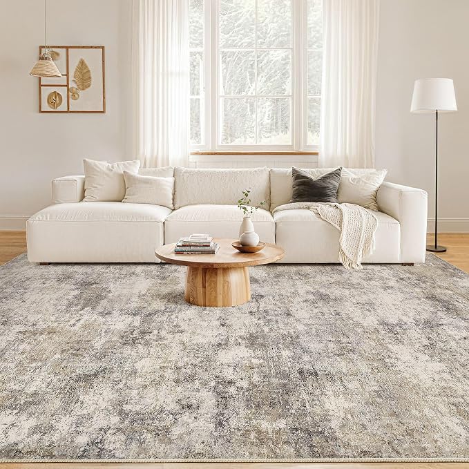 Nakagishi 10x12 Area Rugs Living Room: Washable Abstract Large Neutral Soft Rug - Image 4