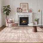 Soalmost 5x7 Area Rugs Pink Low Pile Indoor Washable Trendy Faded Style Rugs - Image 3