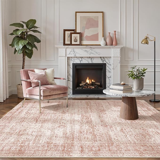 Soalmost 5x7 Area Rugs Pink Low Pile Indoor Washable Trendy Faded Style Rugs - Image 3