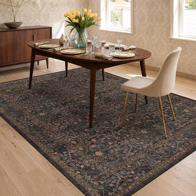 Dark Brown 6x8 Dining Room Rugs by HazoHaus