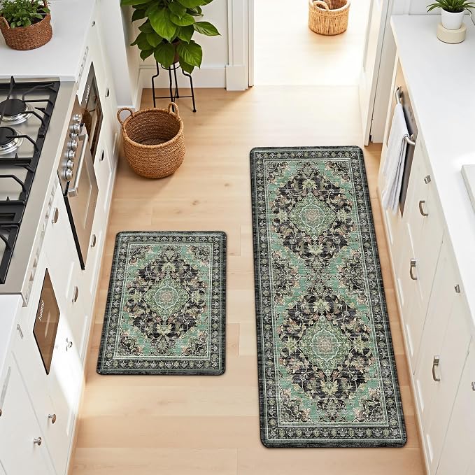 Boho Kitchen Mats for Floor 2 Piece Set Anti Fatigue Cushioned PVC Kitchen Rugs - Image 8