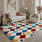 PureCozy Checkered Rug 4x6 Fluffy Shag Living Room Colorful Area Rug Modern by PureCozy