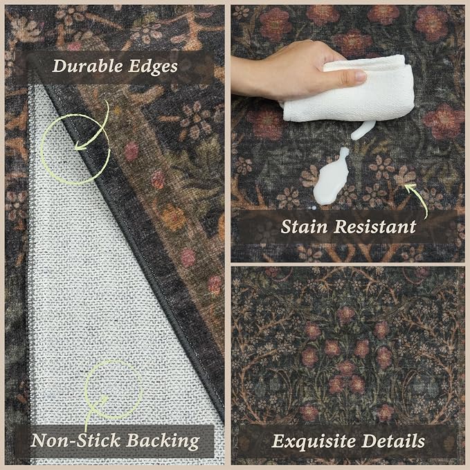 Taupe Brown Kitchen Rug Set of 3, Washable Non-Slip Mats - Image 3